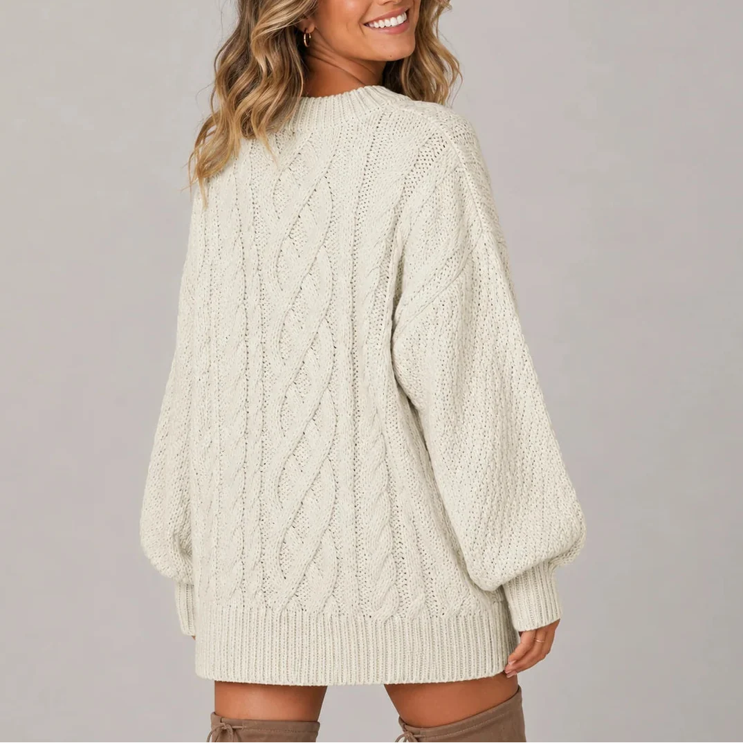 Women's Oversized Cable Knit Jumper Dress with Long Sleeves