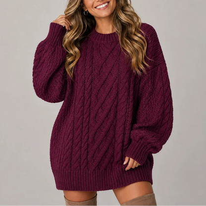 Women's Oversized Cable Knit Jumper Dress with Long Sleeves