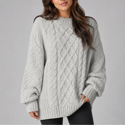 Women's Oversized Cable Knit Jumper Dress with Long Sleeves