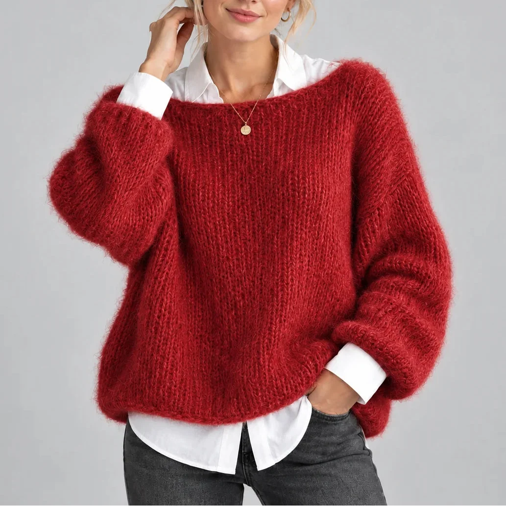 Women's Oversized Chunky Knit Jumper with Balloon Sleeves