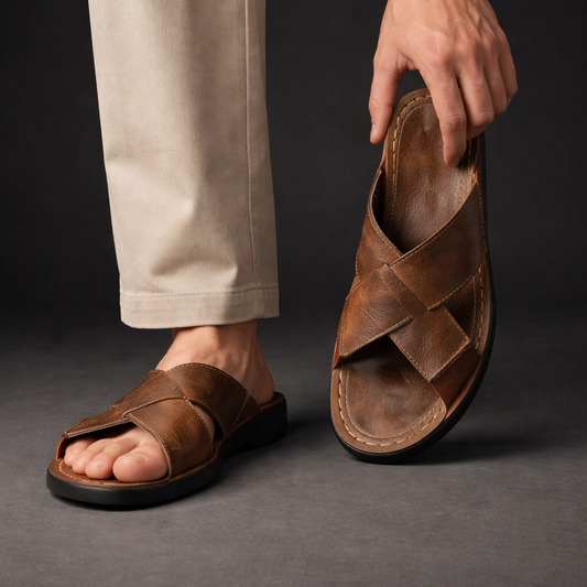 Wide Strap Leather Sandals