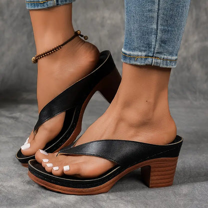 Classic Heeled Flip Flops with Block Heels