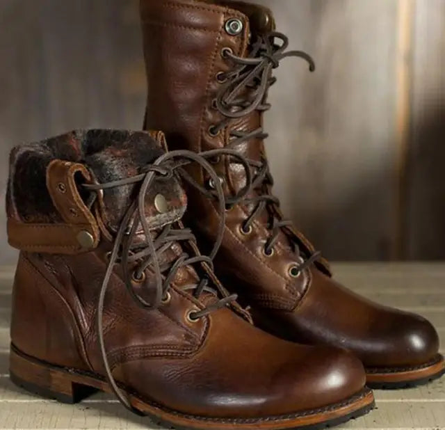 │ Leather Lace-Up Combat Boots