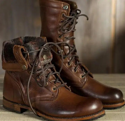 │ Leather Lace-Up Combat Boots
