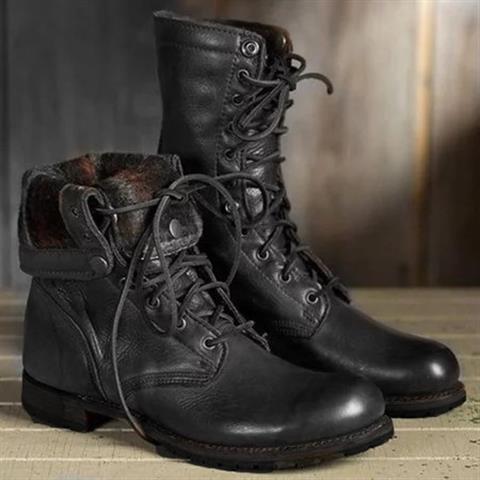 │ Leather Lace-Up Combat Boots