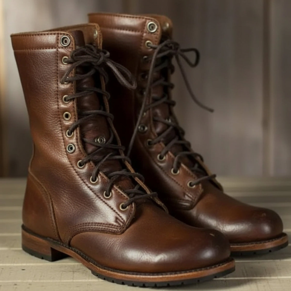 │ Leather Lace-Up Combat Boots