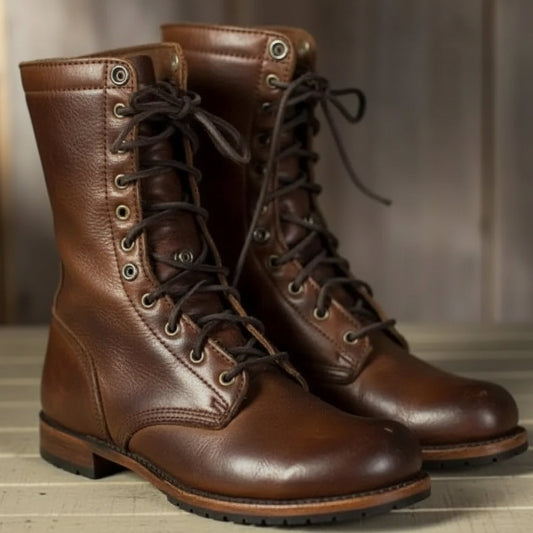 │ Leather Lace-Up Combat Boots