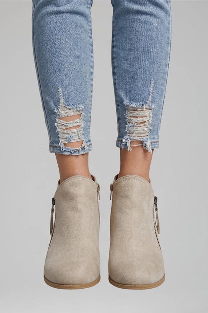 Suede Side Zipper Ankle Boots