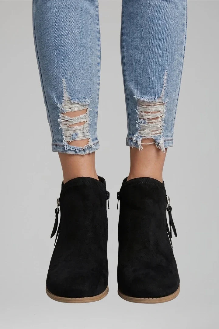 Suede Side Zipper Ankle Boots