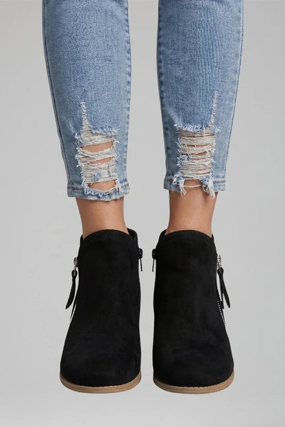 Suede Side Zipper Ankle Boots