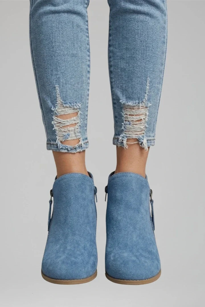 Suede Side Zipper Ankle Boots