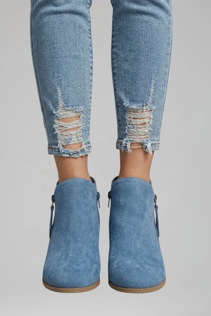 Suede Side Zipper Ankle Boots