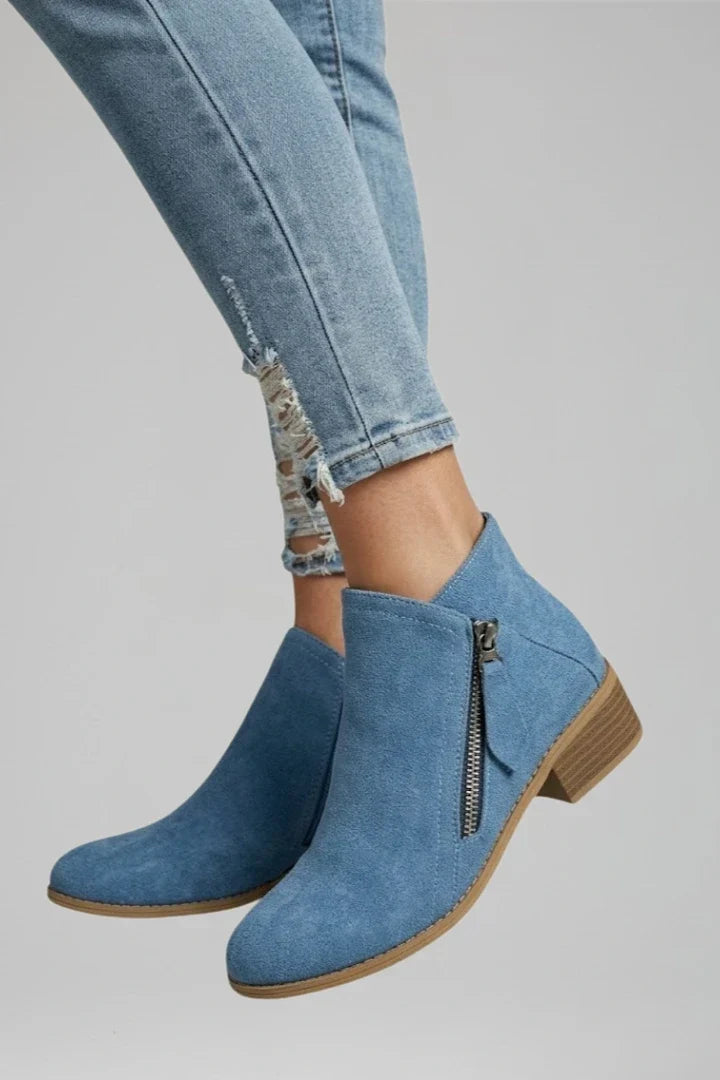 Suede Side Zipper Ankle Boots