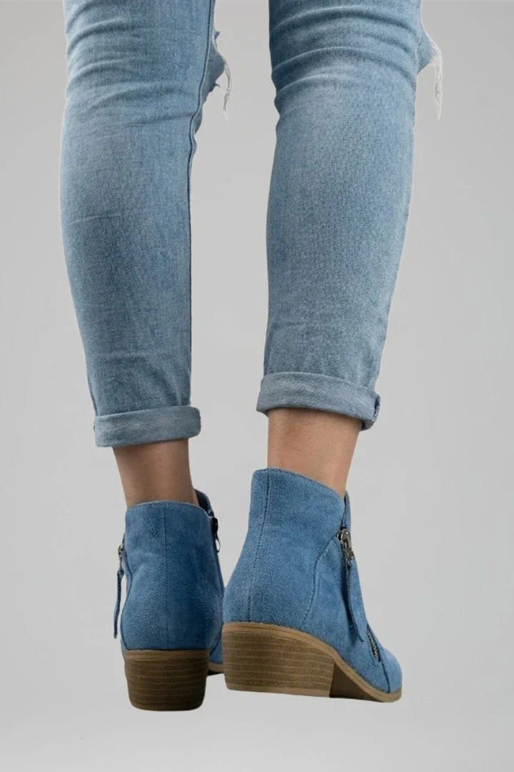 Suede Side Zipper Ankle Boots