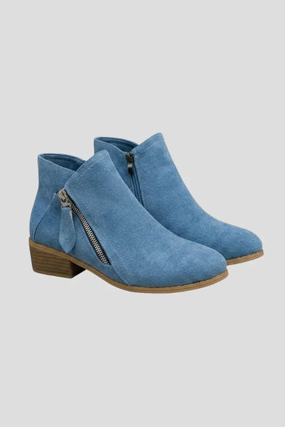 Suede Side Zipper Ankle Boots