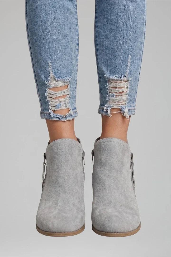 Suede Side Zipper Ankle Boots
