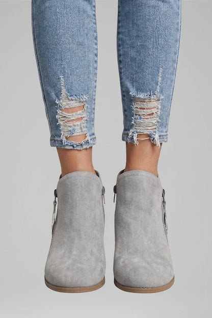Suede Side Zipper Ankle Boots