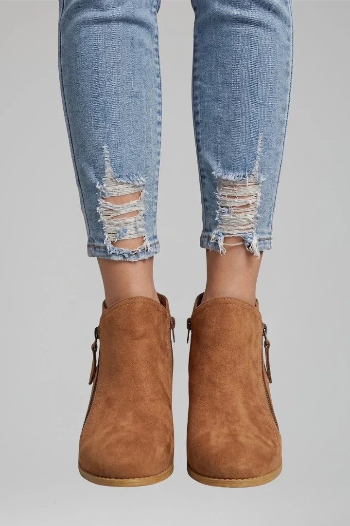 Suede Side Zipper Ankle Boots