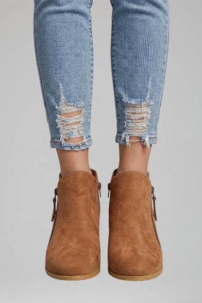 Suede Side Zipper Ankle Boots