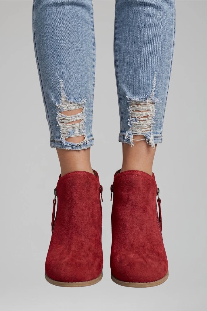 Suede Side Zipper Ankle Boots
