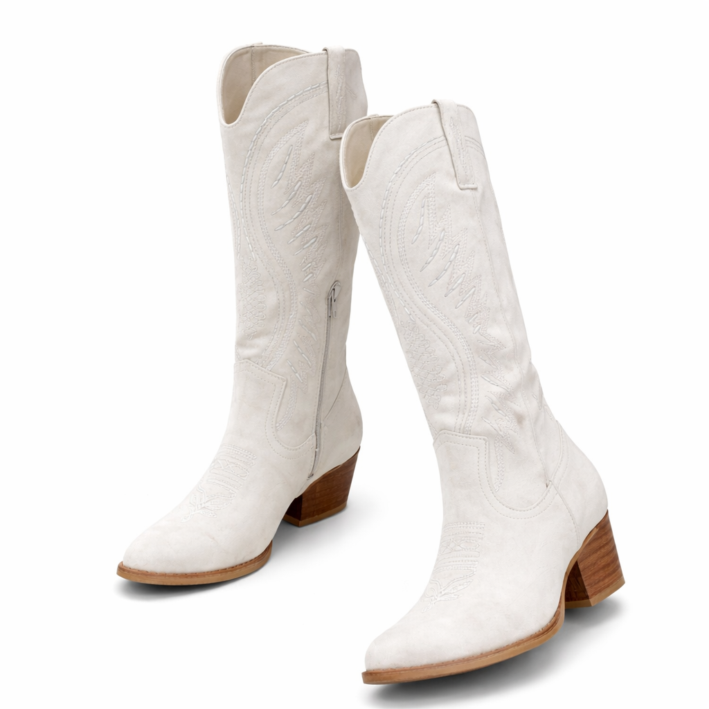 Women's Embroidered Cowboy Boots – Suede Western Block Heel