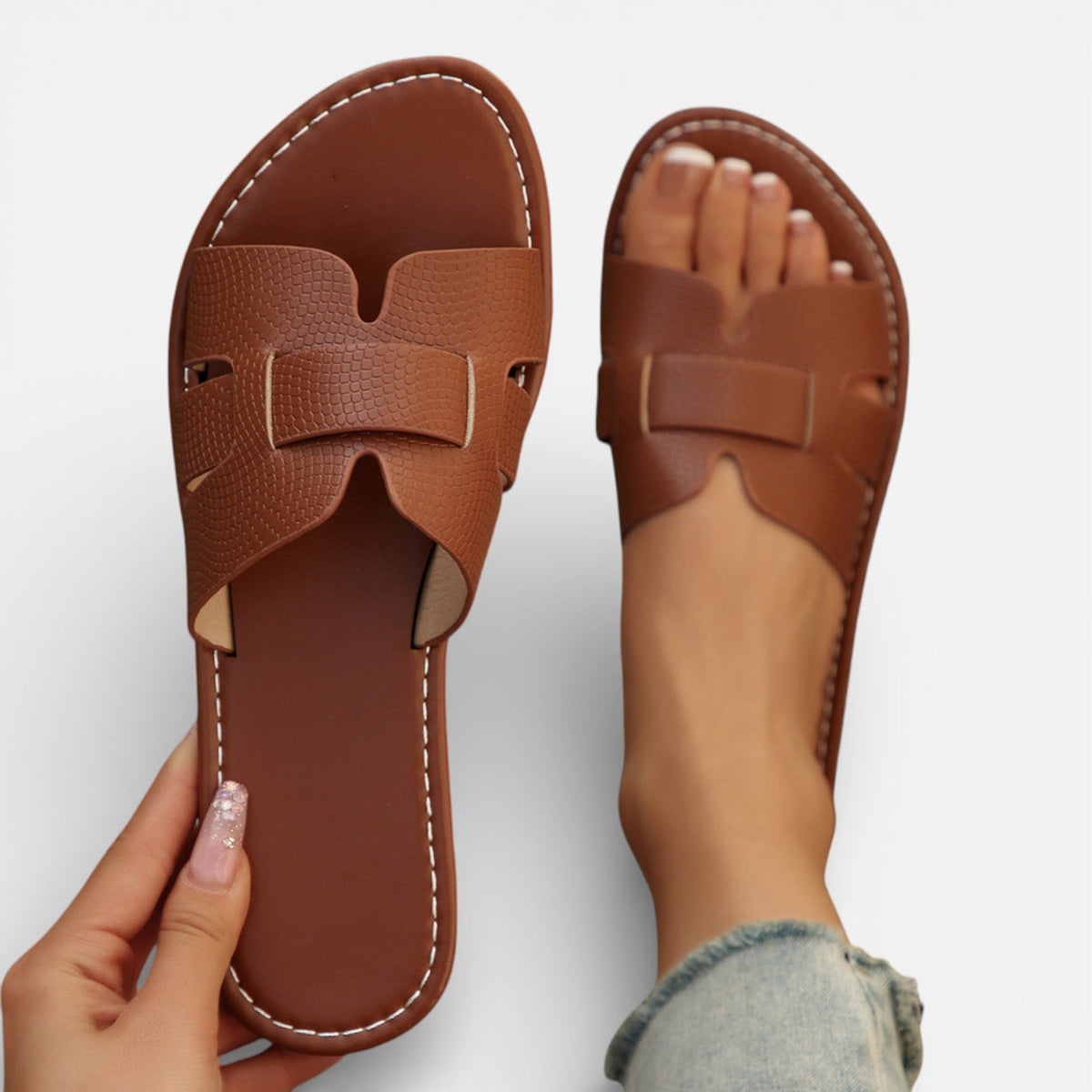 Women's Leather Slide Sandals