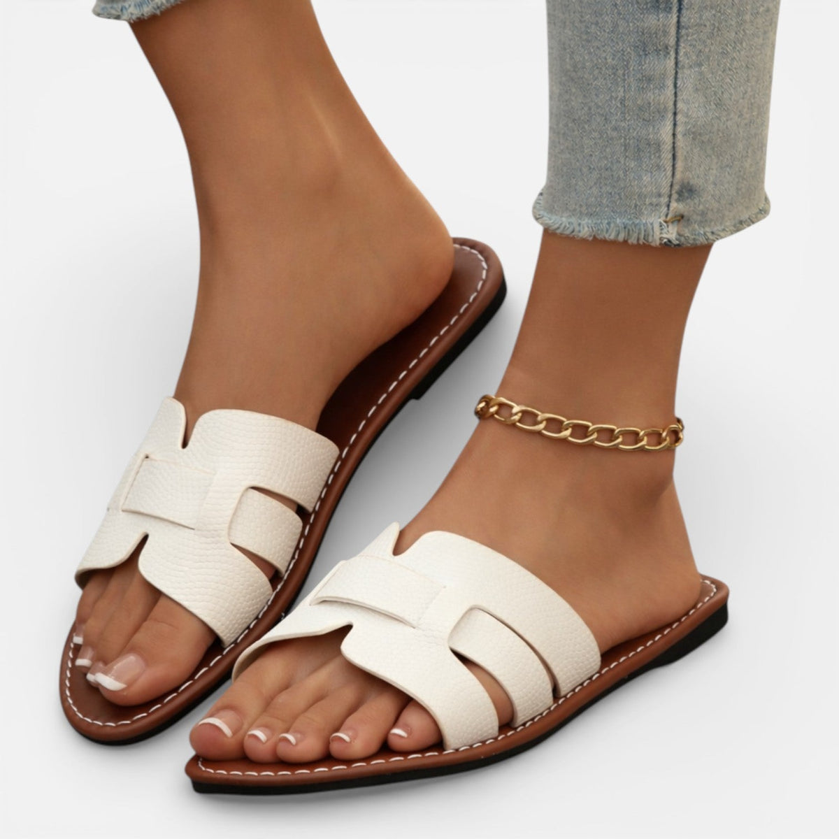 Women's Leather Slide Sandals