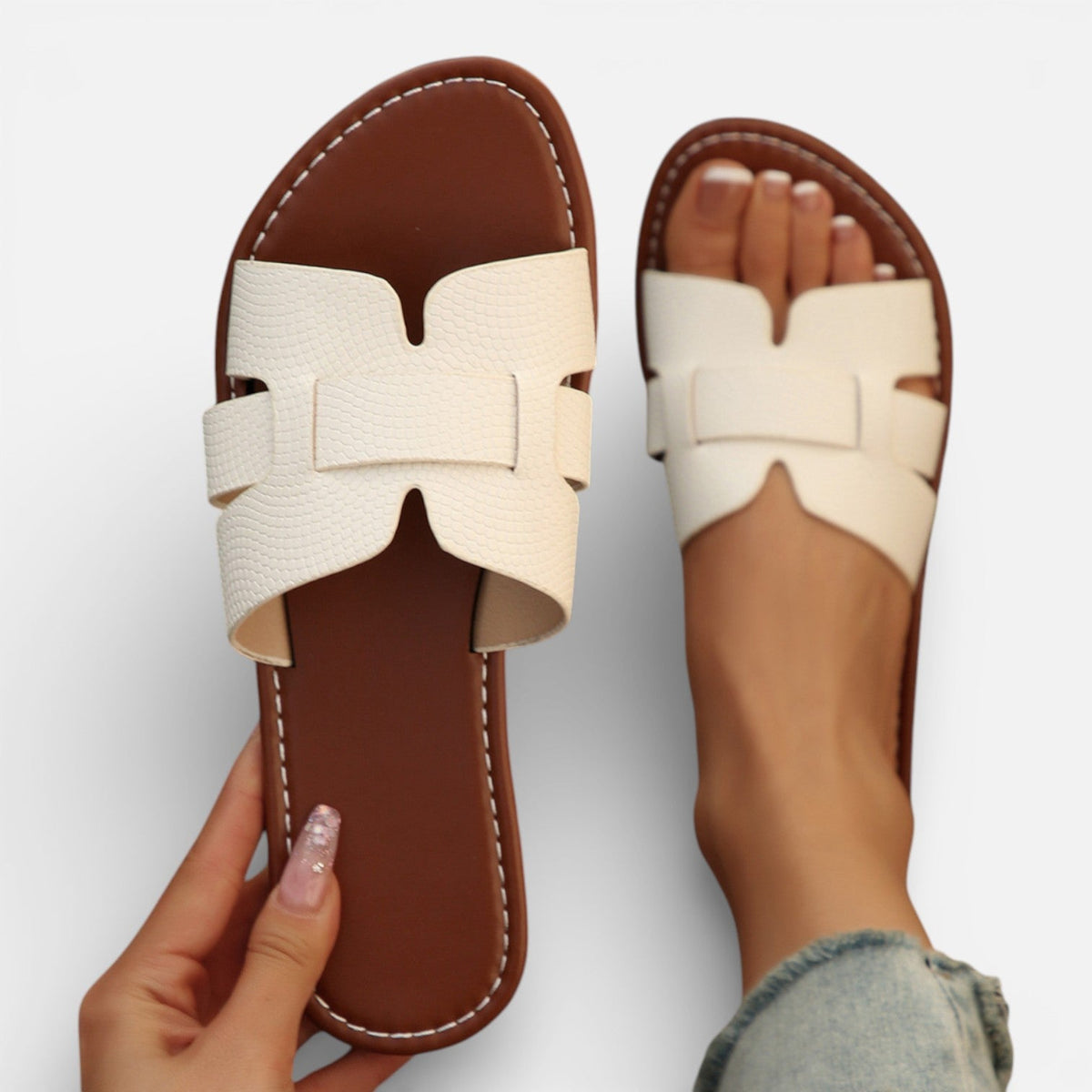 Women's Leather Slide Sandals