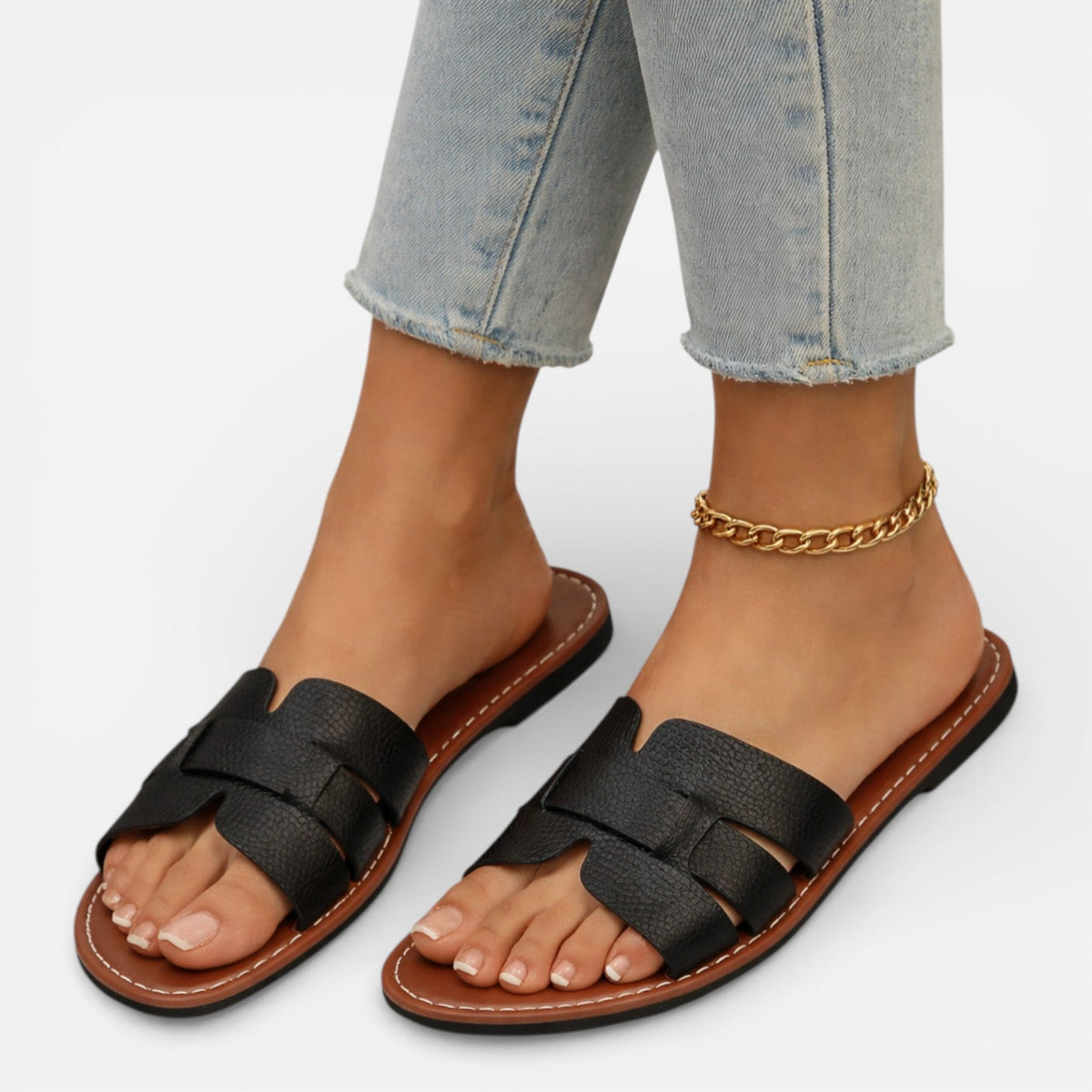 Women's Leather Slide Sandals