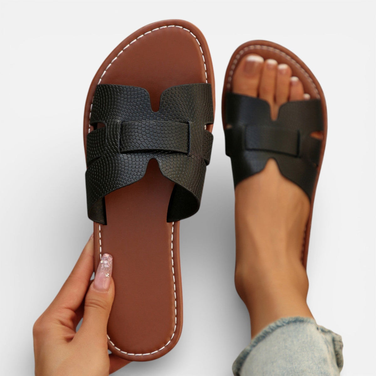Women's Leather Slide Sandals