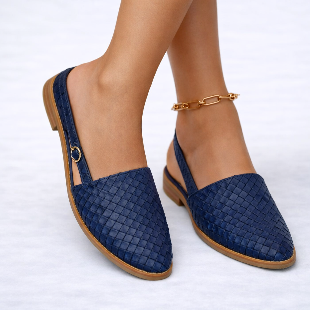 Women's Woven Vegan Leather Slingback Flats – Elegant Everyday Style