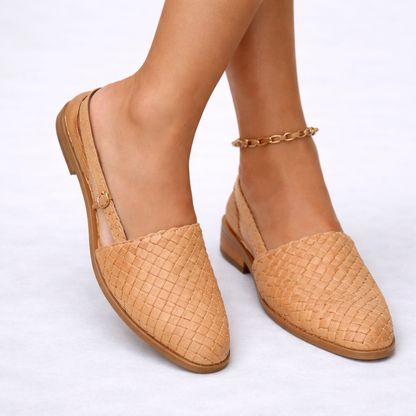 Women's Woven Vegan Leather Slingback Flats – Elegant Everyday Style