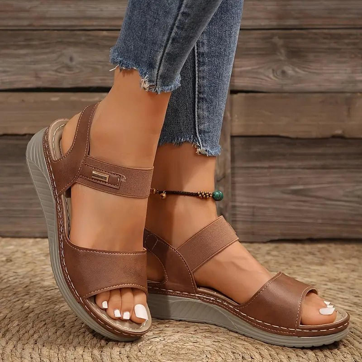 Orthopedic Sandals Velcro Straps Wedges