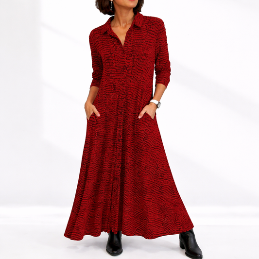 Women's Elegant Midi Dress – Relaxed Fit with Pockets