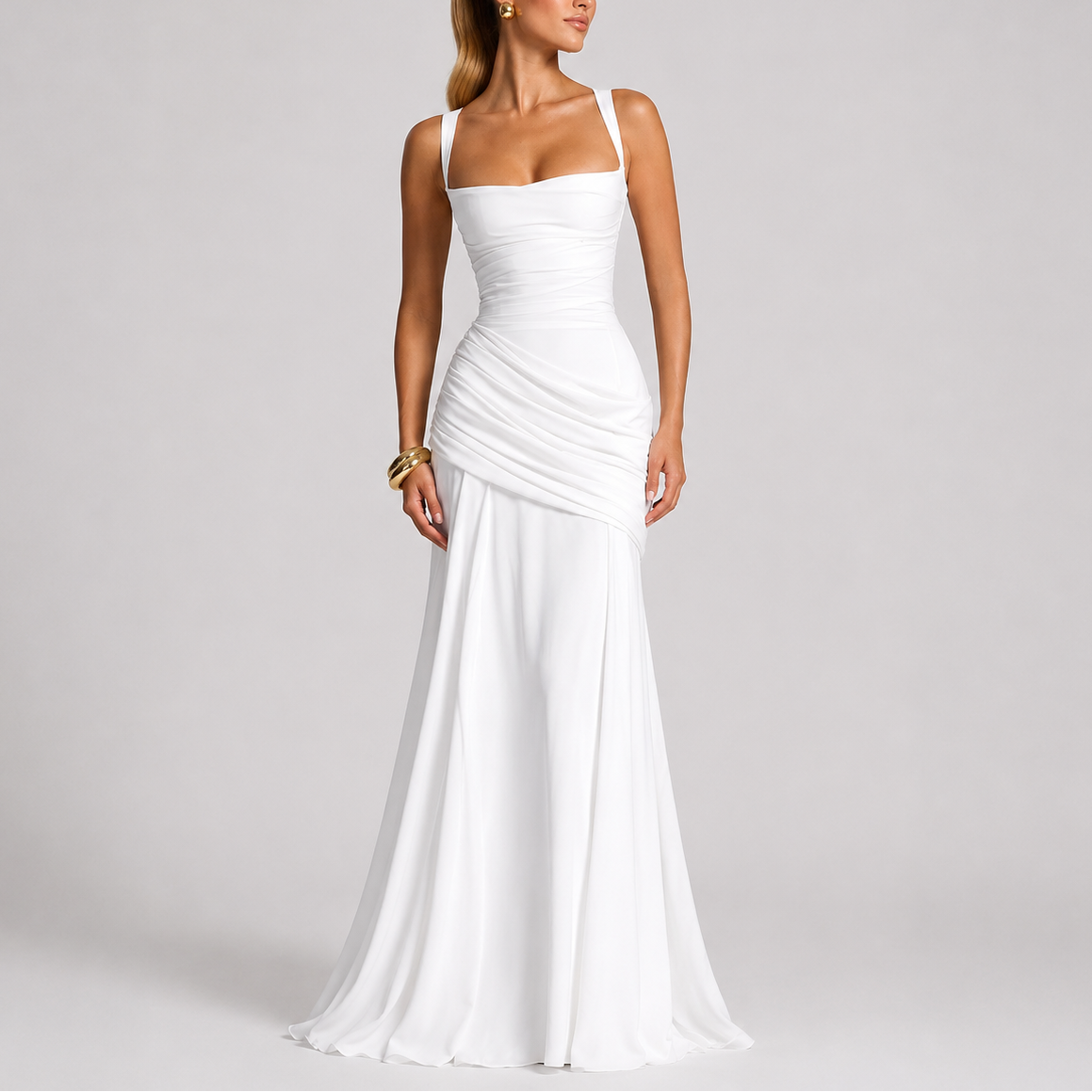 Women's Elegant Ruched Maxi Evening Dress