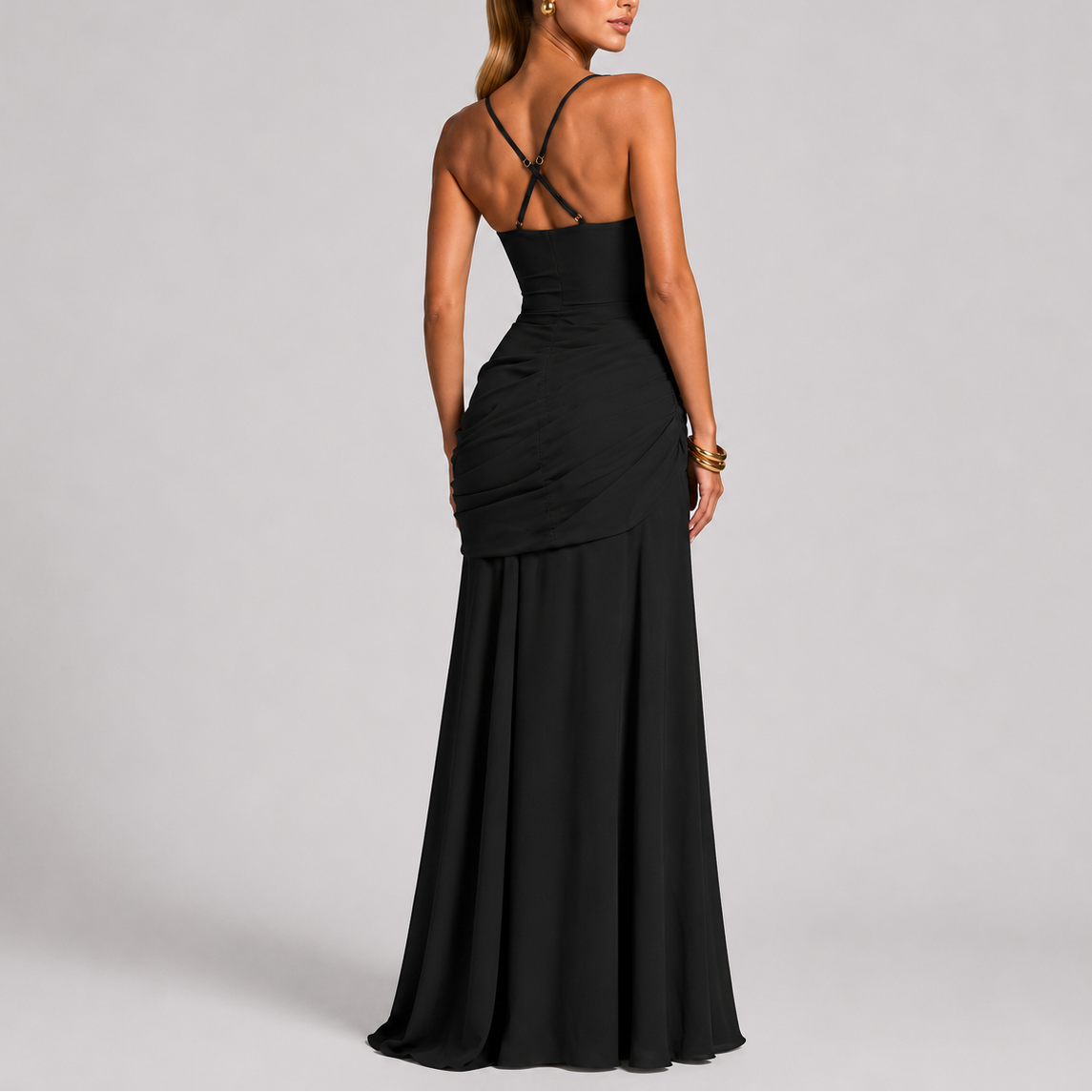Women's Elegant Ruched Maxi Evening Dress
