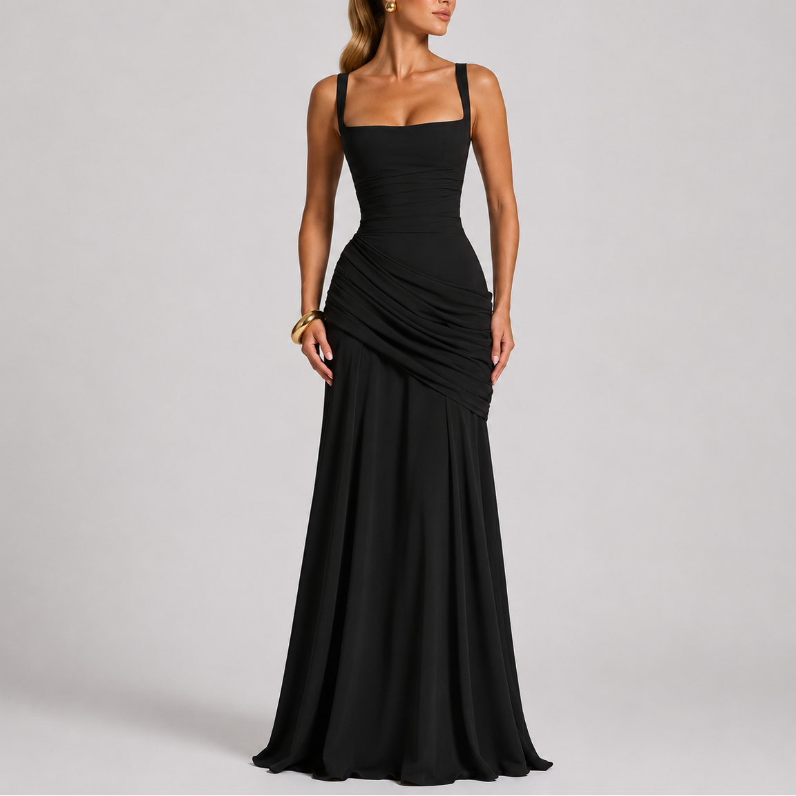 Women's Elegant Ruched Maxi Evening Dress