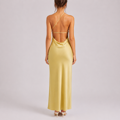 Women's Elegant One-Shoulder Satin Maxi Dress