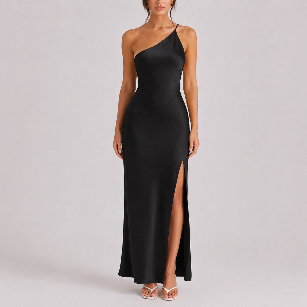 Women's Elegant One-Shoulder Satin Maxi Dress