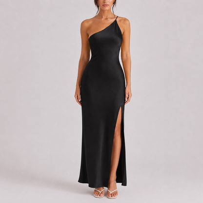 Women's Elegant One-Shoulder Satin Maxi Dress