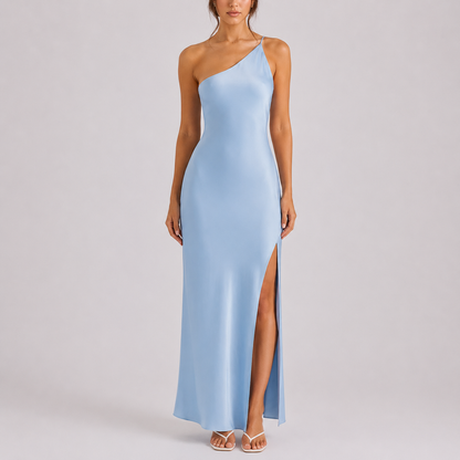 Women's Elegant One-Shoulder Satin Maxi Dress