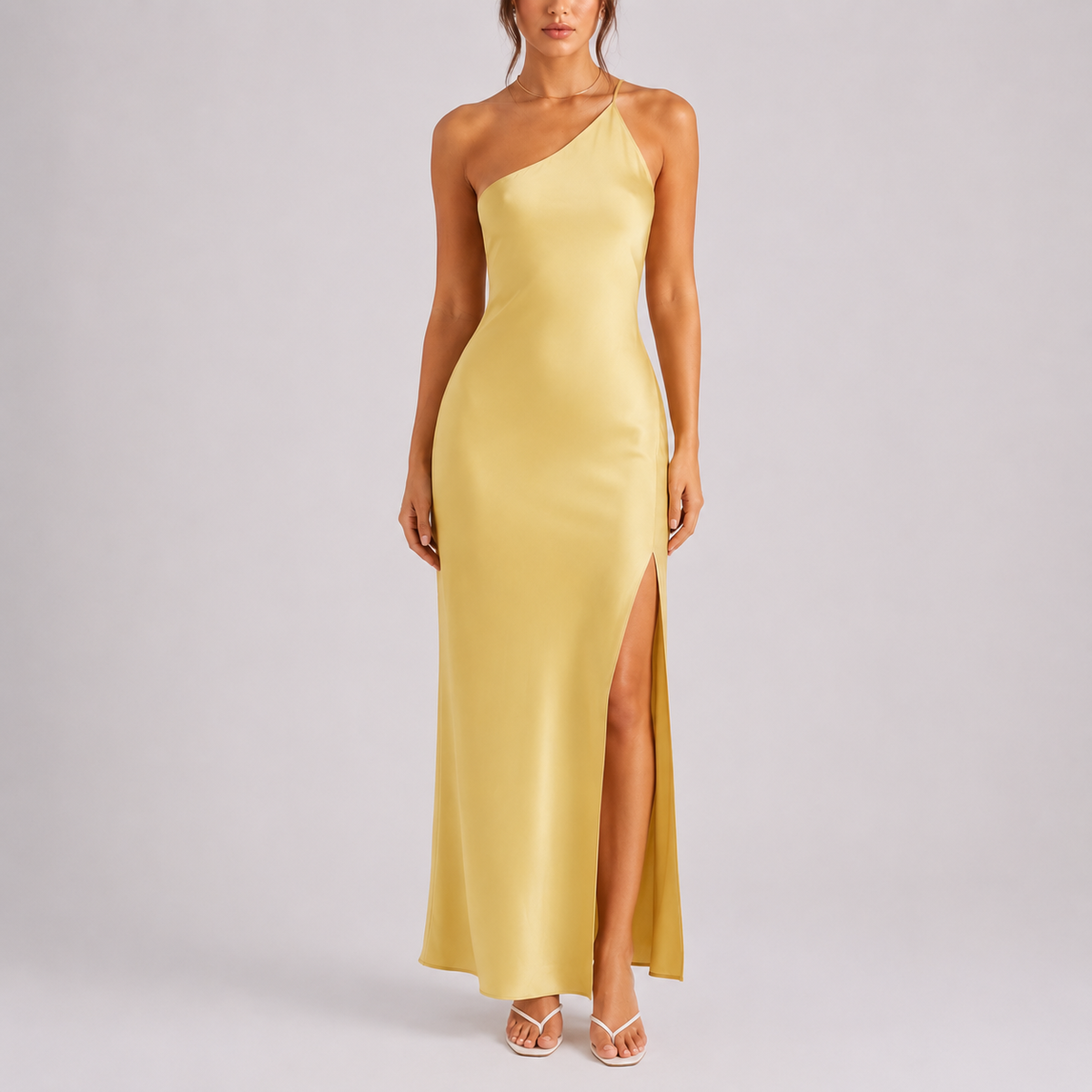 Women's Elegant One-Shoulder Satin Maxi Dress