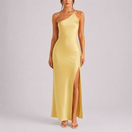 Women's Elegant One-Shoulder Satin Maxi Dress