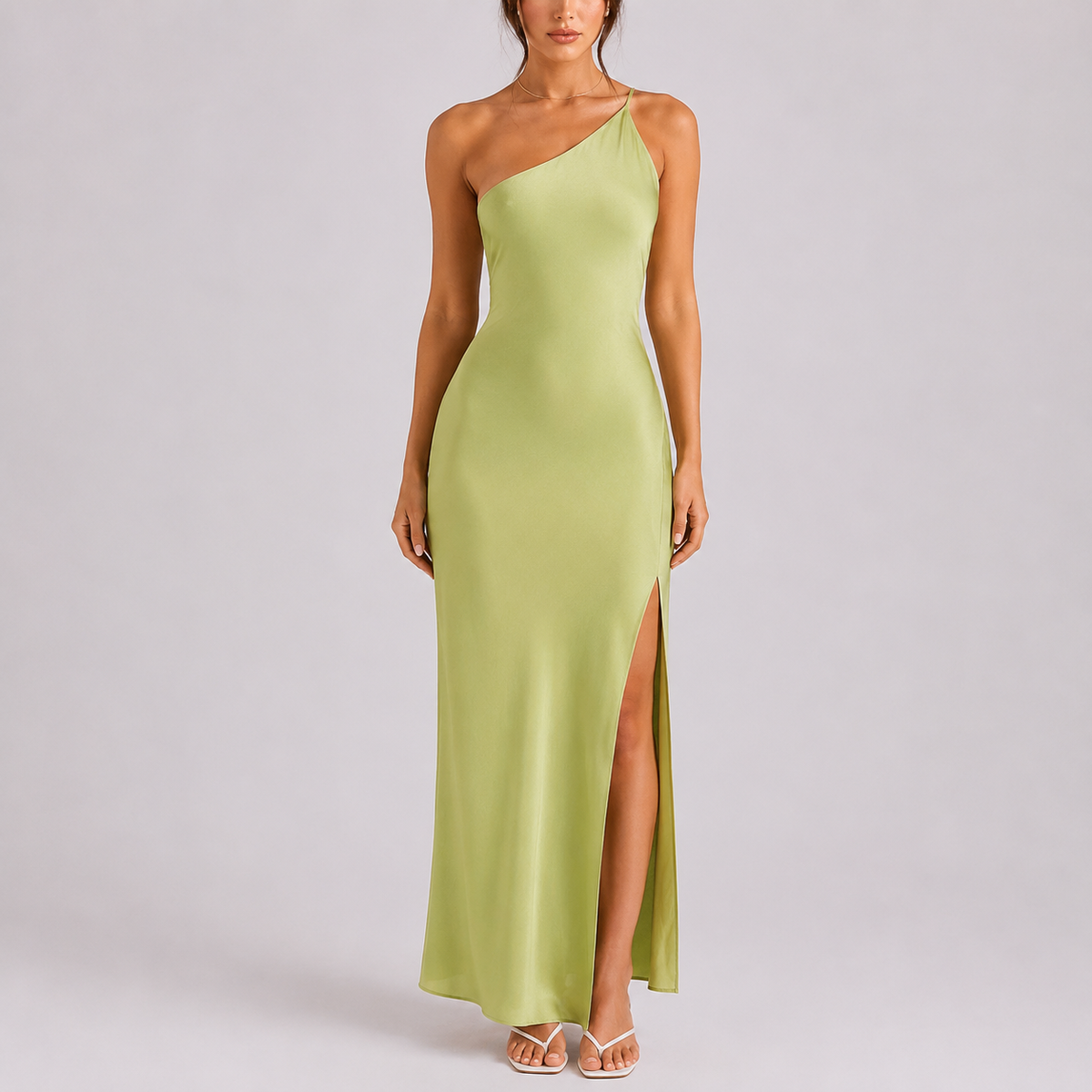 Women's Elegant One-Shoulder Satin Maxi Dress