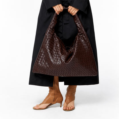 Luxury Woven Shoulder Tote – Soft Vegan Leather Everyday Bag