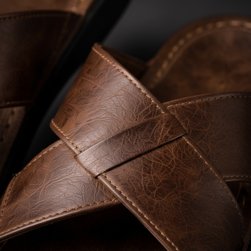 Wide Strap Leather Sandals