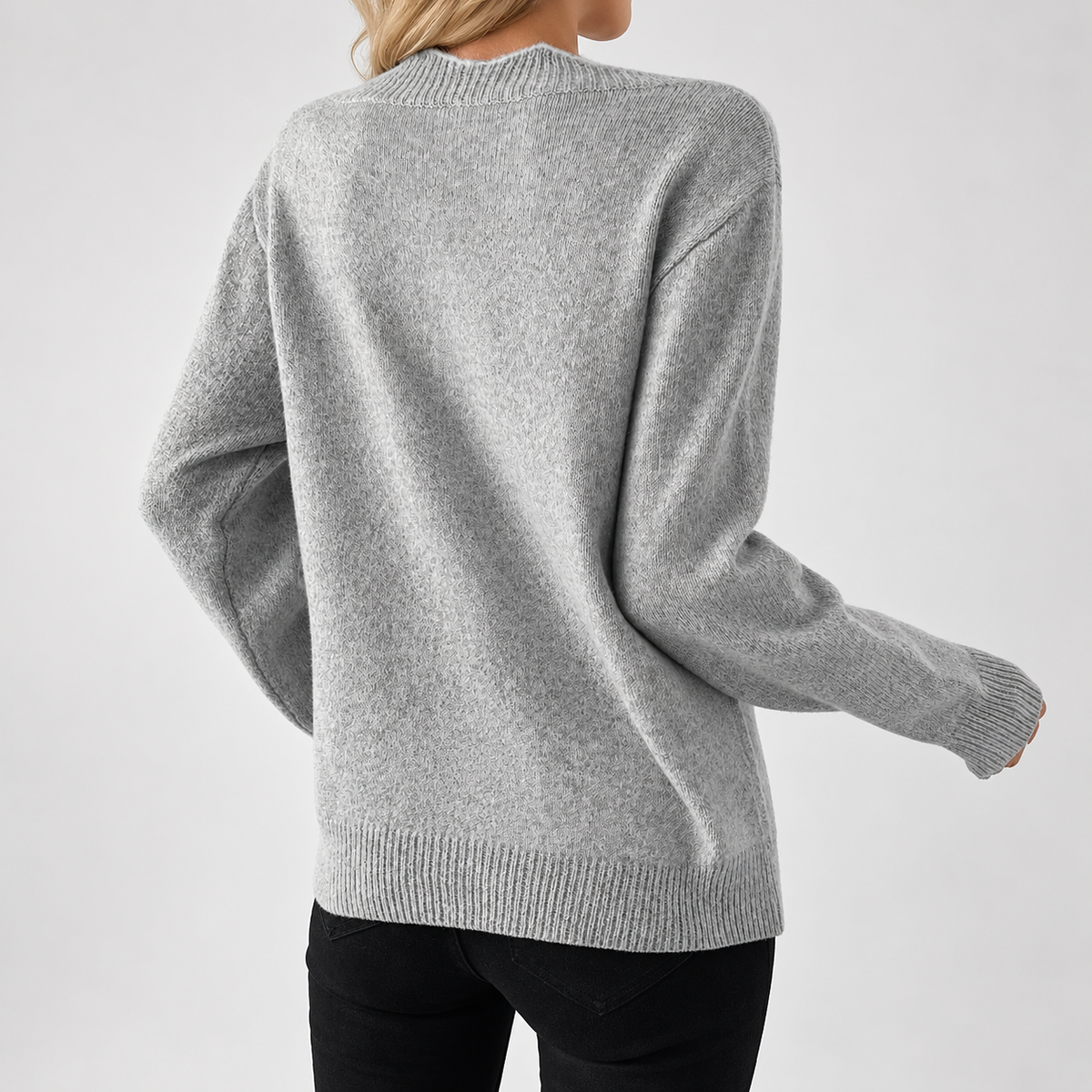 Women's V-Neck Sweater | Oversized Knitted Jumper with Bow Print