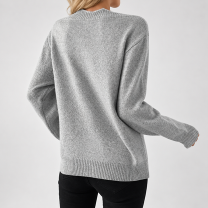 Women's V-Neck Sweater | Oversized Knitted Jumper with Bow Print