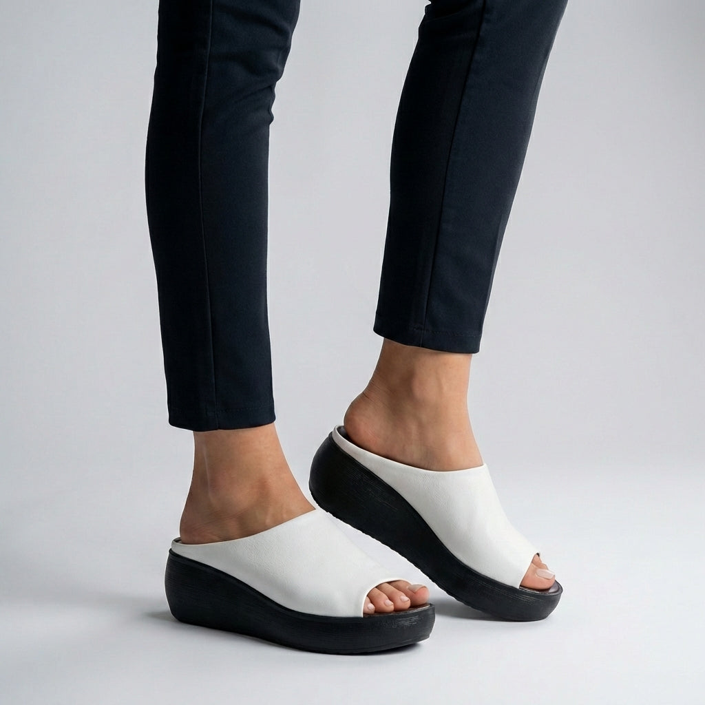 Leather Platform Slides
