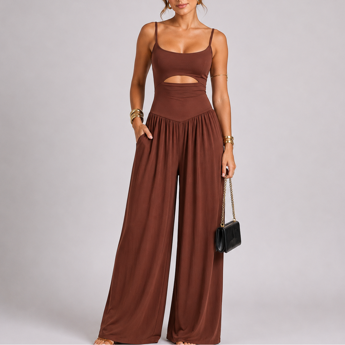Women's Elegant Cut-Out Wide Leg Jumpsuit